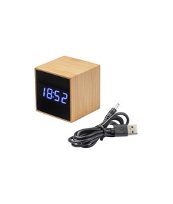 Orologio sveglia e display temperatura a LED bianco, in bambù Orologio sveglia e display temperatura a LED bianco, in bambù