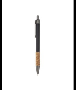 Penna in alluminio con impugnatura in sughero, clip, top e punta bruniti