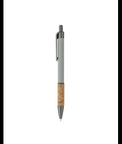 Penna in alluminio con impugnatura in sughero, clip, top e punta bruniti