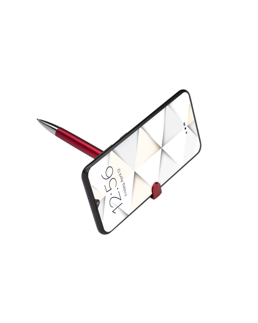 Penna twist in plastica con fusto metallizzato, stand portacellulare