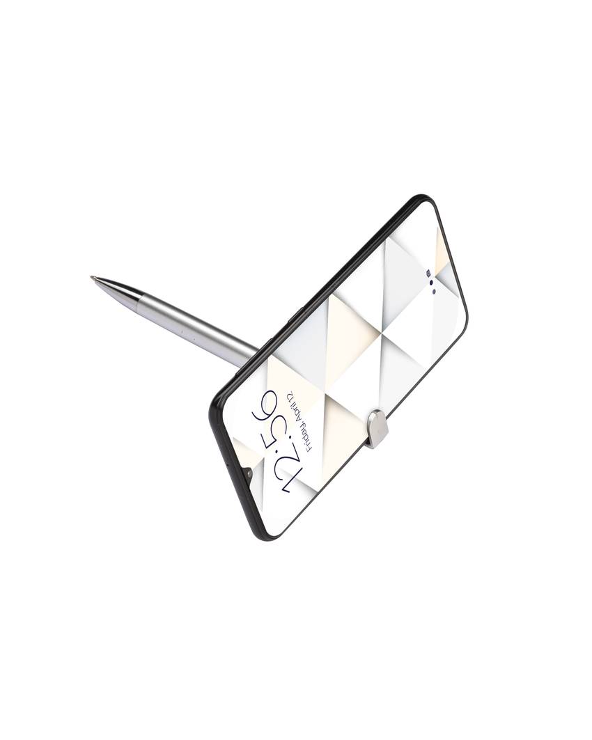 Penna twist in plastica con fusto metallizzato, stand portacellulare