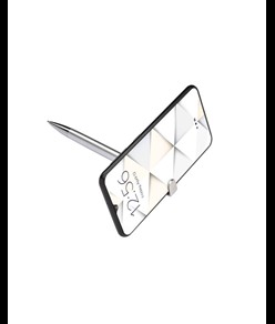 Penna twist in plastica con fusto metallizzato, stand portacellulare