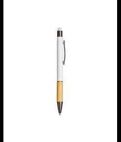 Penna a scatto in alluminio gommato con impugnatura in bambù e gommino touch