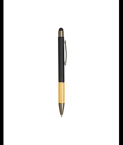 Penna a scatto in alluminio gommato con impugnatura in bambù e gommino touch