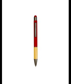 Penna a scatto in alluminio gommato con impugnatura in bambù e gommino touch