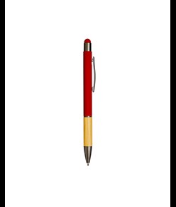 Penna a scatto in alluminio gommato con impugnatura in bambù e gommino touch