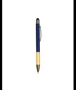 Penna a scatto in alluminio gommato con impugnatura in bambù e gommino touch