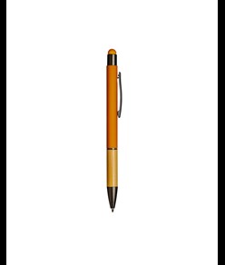 Penna a scatto in alluminio gommato con impugnatura in bambù e gommino touch