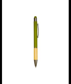 Penna a scatto in alluminio gommato con impugnatura in bambù e gommino touch