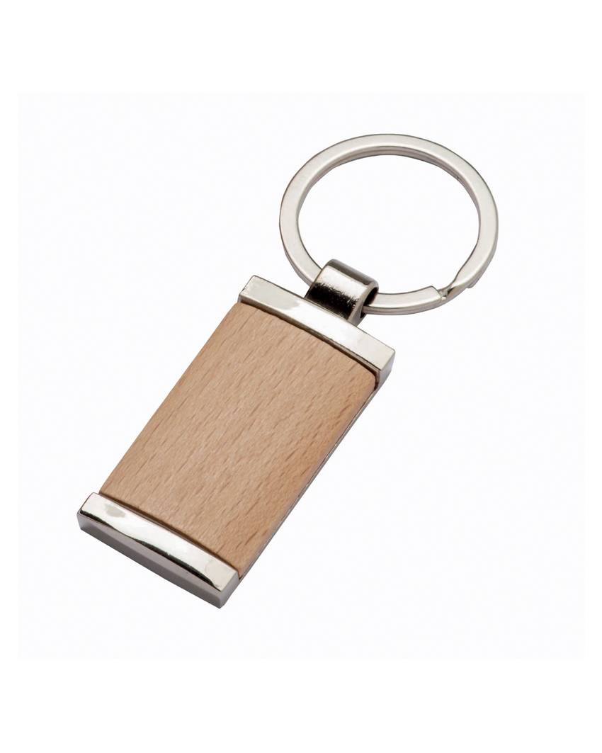 Portachiavi in metallo rettangolare, con particolare frontale in legno
