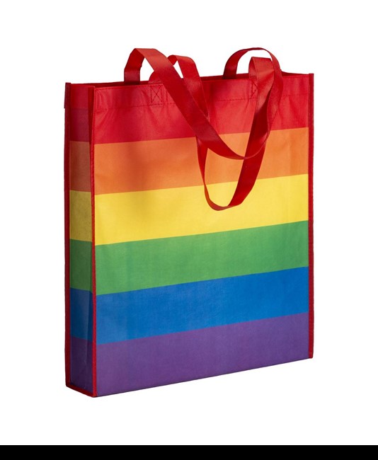 Shopper arcobaleno in r-pet  80g/m2, manici lunghi e soffietto Handle