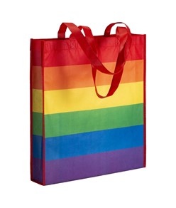 Shopper arcobaleno in r-pet  80g/m2, manici lunghi e soffietto Handle