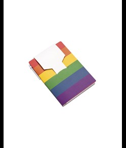 Block notes  in carta con copertina arcobaleno, foglietti adesivi e penna