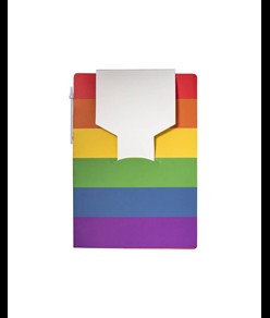 Block notes  in carta con copertina arcobaleno, foglietti adesivi e penna