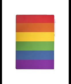 Block notes  in carta con copertina arcobaleno, foglietti adesivi e penna
