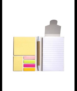 Block notes  in carta con copertina arcobaleno, foglietti adesivi e penna