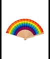 Ventaglio arcobaleno in poliestere con manico in legno