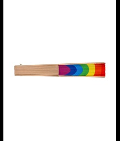 Ventaglio arcobaleno in poliestere con manico in legno