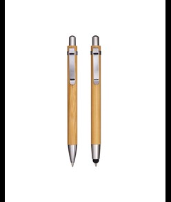 Set di due penne a scatto in bamboo, di cui una con gommino per touch screen