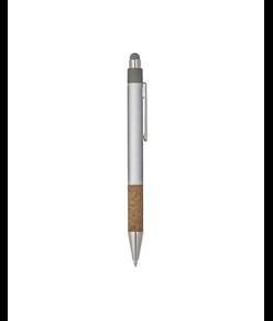 Penna a scatto in alluminio riciclato con impugnatura in sughero e gommino touch