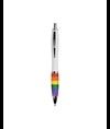Penna a scatto in plastica ABS, con fusto bianco, impugnatura arcobaleno