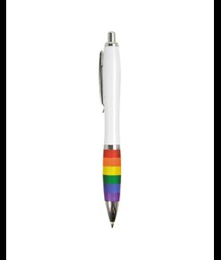 Penna a scatto in plastica ABS, con fusto bianco, impugnatura arcobaleno
