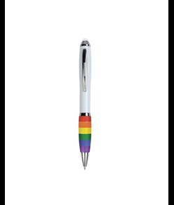 Penna twist in plastica con fusto bianco, impugnatura arcobaleno