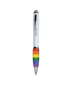 Penna twist in plastica con fusto bianco, impugnatura arcobaleno