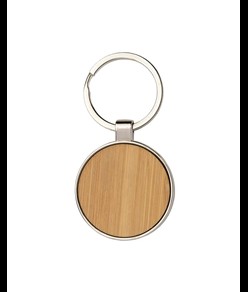Portachiavi in metallo tondo, con particolare frontale in bambù