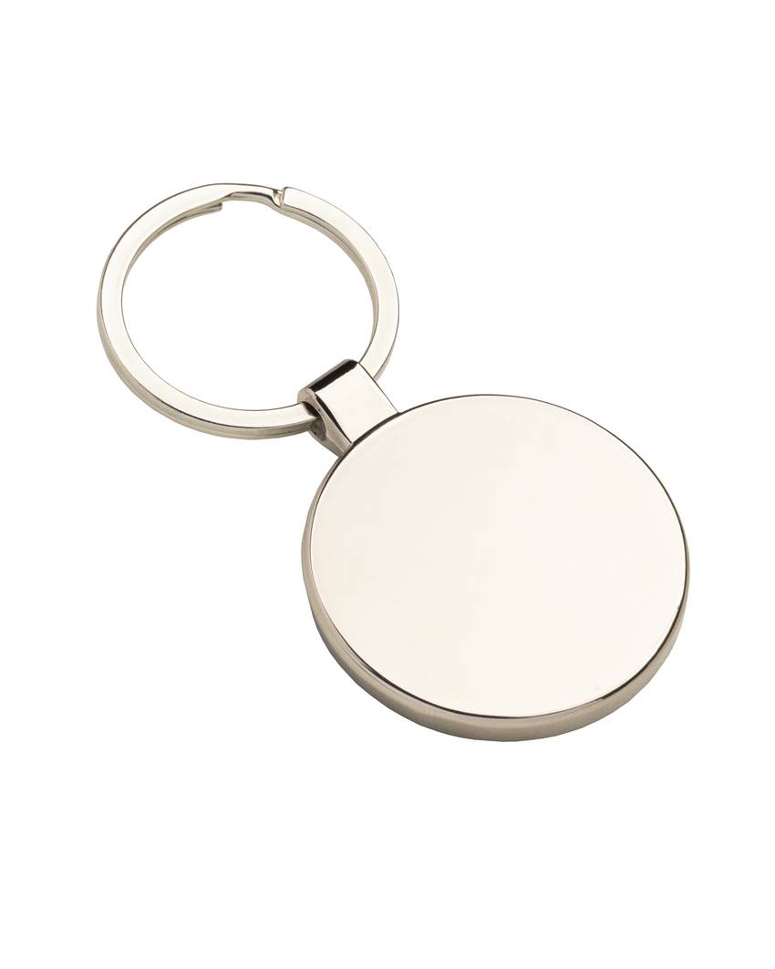 Portachiavi in metallo tondo, con particolare frontale in bambù