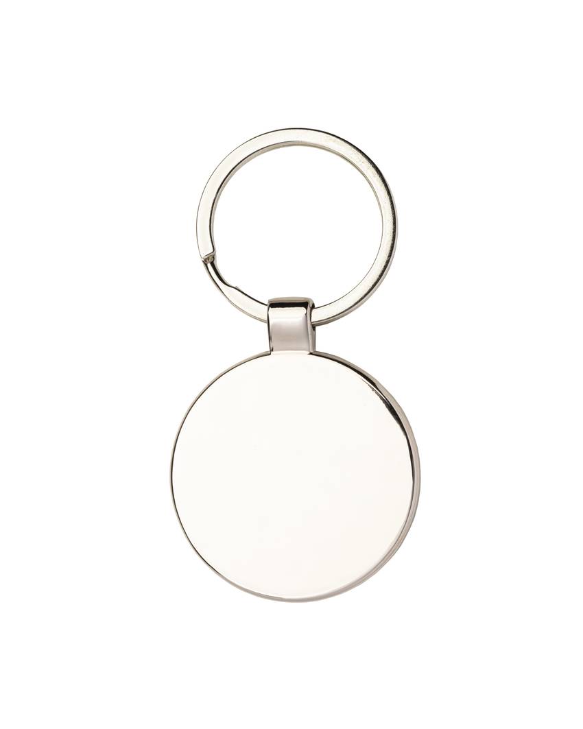 Portachiavi in metallo tondo, con particolare frontale in bambù