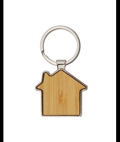 Portachiavi in metallo a forma di casetta, con particolare frontale in bambù