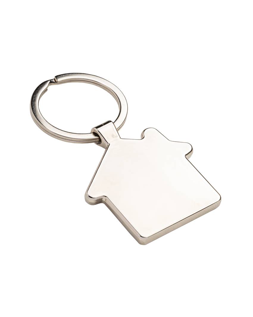 Portachiavi in metallo a forma di casetta, con particolare frontale in bambù