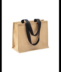Borsa in juta, manici lunghi colorati e soffietto Handle
