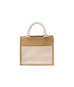 Mini borsa in juta con tasca e manici in cotone Handle Mini borsa in juta con tasca e manici in cotone Handle