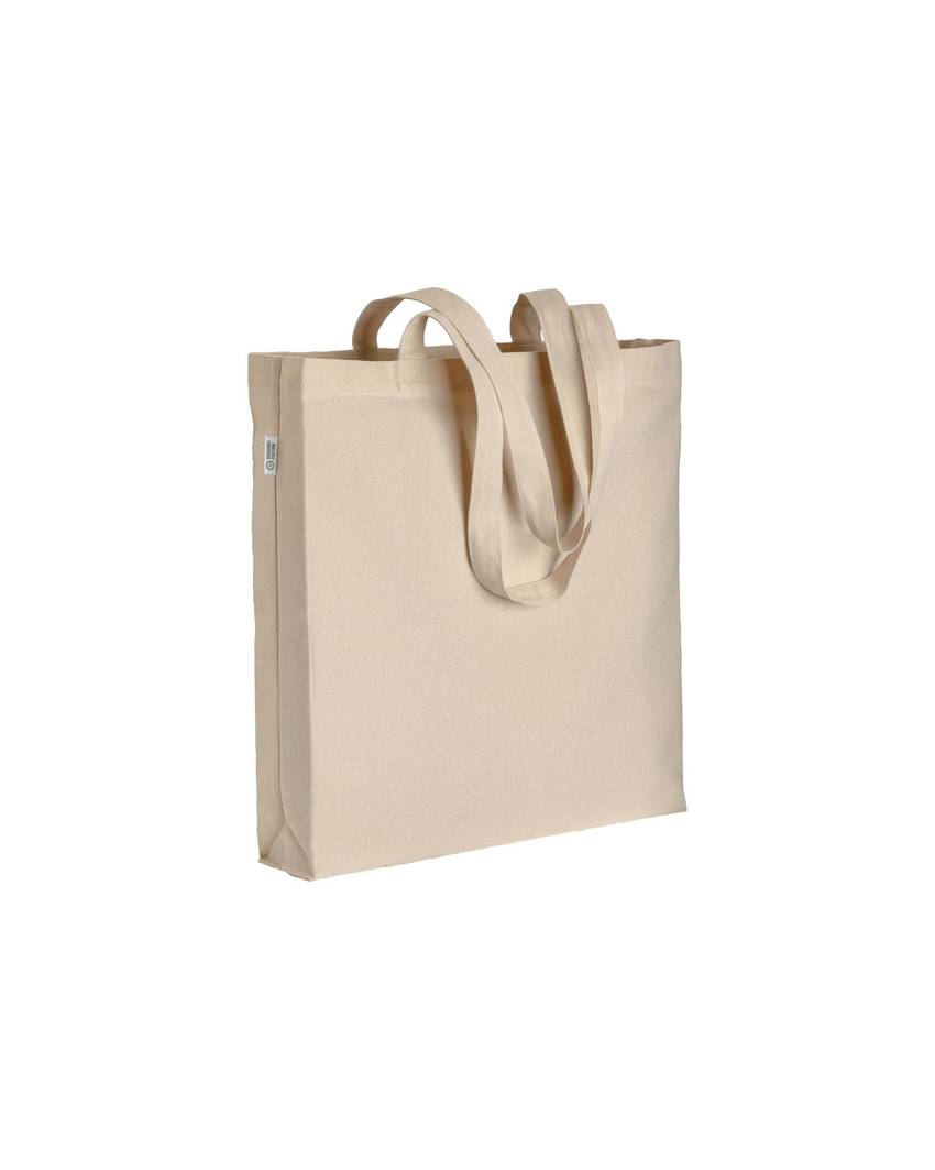 Shopper in cotone biologico 220 g/m2, manici lunghi e soffietto Handle