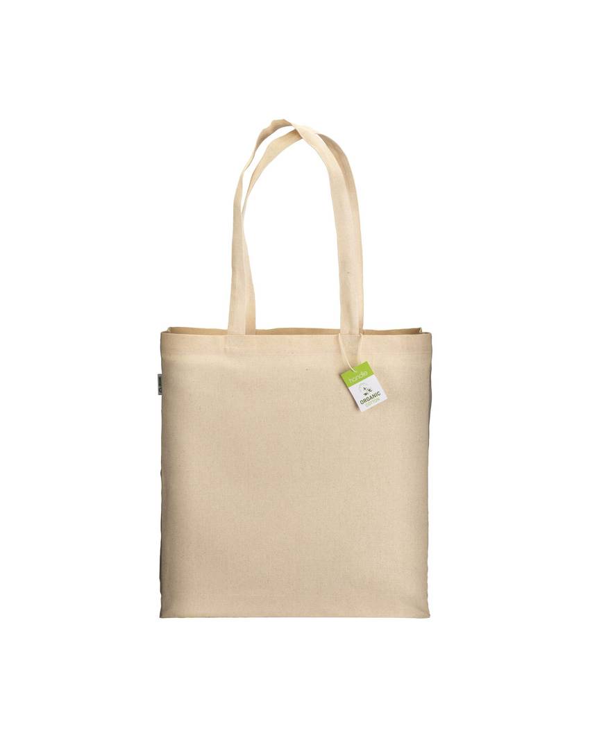 Shopper in cotone biologico 220 g/m2, manici lunghi e soffietto Handle