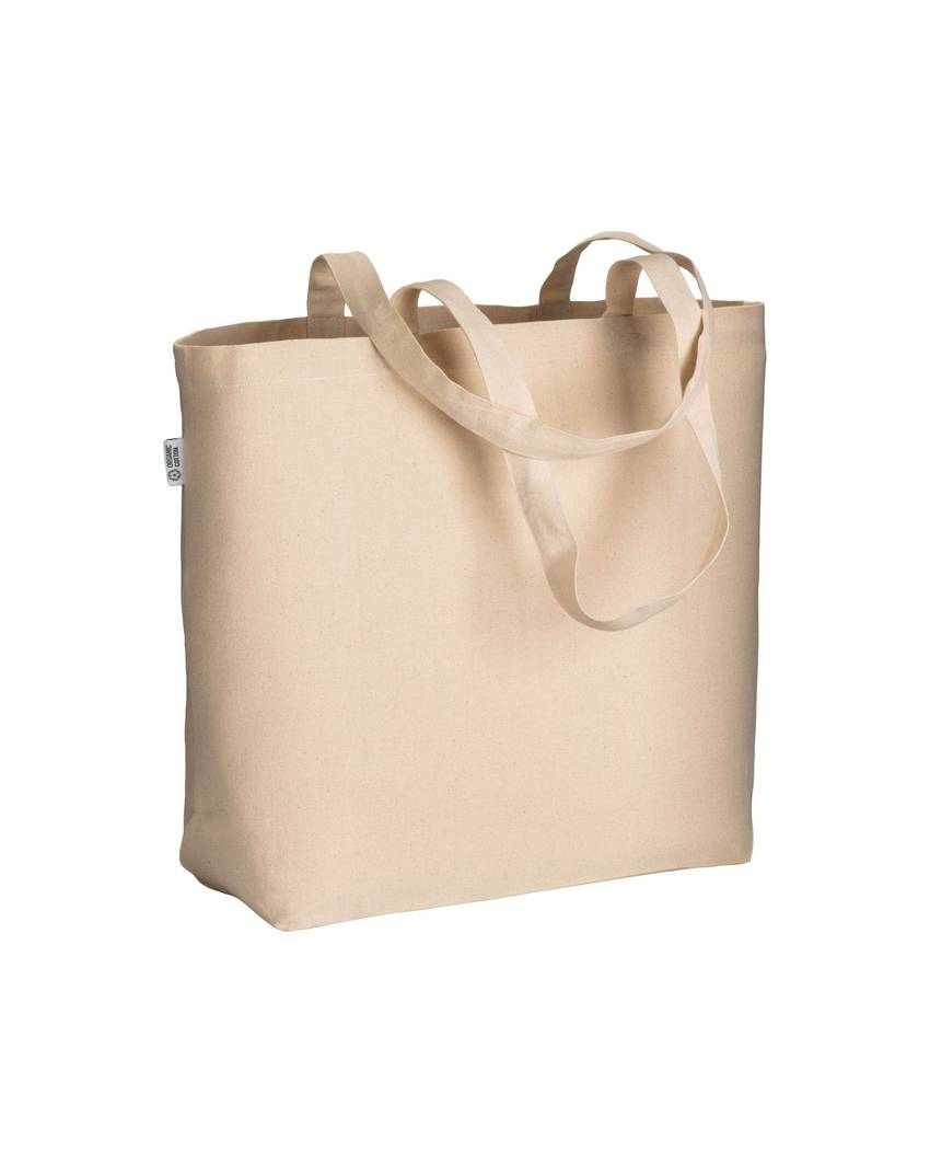 Shopper in cotone biologico 220 g/m2, con manici lunghi e soffietto alla base Handle
