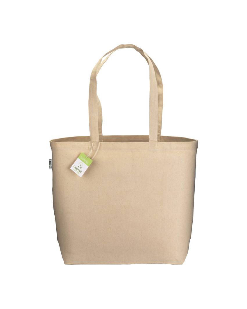 Shopper in cotone biologico 220 g/m2, con manici lunghi e soffietto alla base Handle