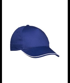 Cappellino in cotone 5 pannelli, visiera sandwich in contrasto con chiusura con velcro
