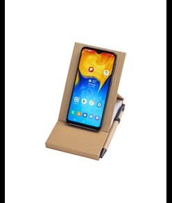 Blocco note con copertina in bambù, penna a sfera e supporto per telefono