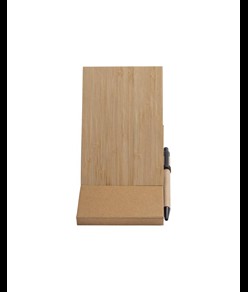 Blocco note con copertina in bambù, penna a sfera e supporto per telefono