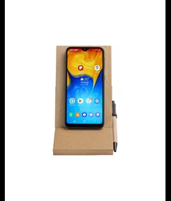 Blocco note con copertina in bambù, penna a sfera e supporto per telefono