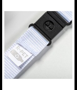 Nastro da collo in poliestere riciclato R-PET con moschettone e sgancio di sicurezza