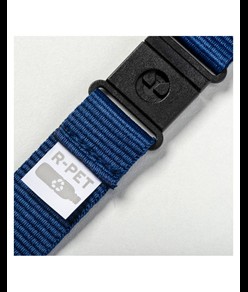 Nastro da collo in poliestere riciclato R-PET con moschettone e sgancio di sicurezza