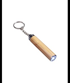 Torcia  LED in bamboo con anello portachiavi, 3 batterie LR41 incluse