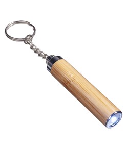 Torcia  LED in bamboo con anello portachiavi, 3 batterie LR41 incluse