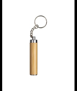 Torcia  LED in bamboo con anello portachiavi, 3 batterie LR41 incluse