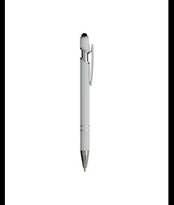 Penna a scatto in alluminio gommato con gommino per touch screen e clip in metallo