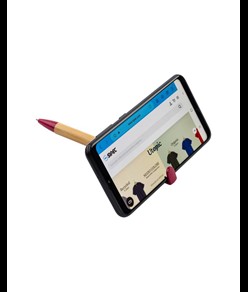 Penna twist in bambù e paglia di grano con stand porta cellulare